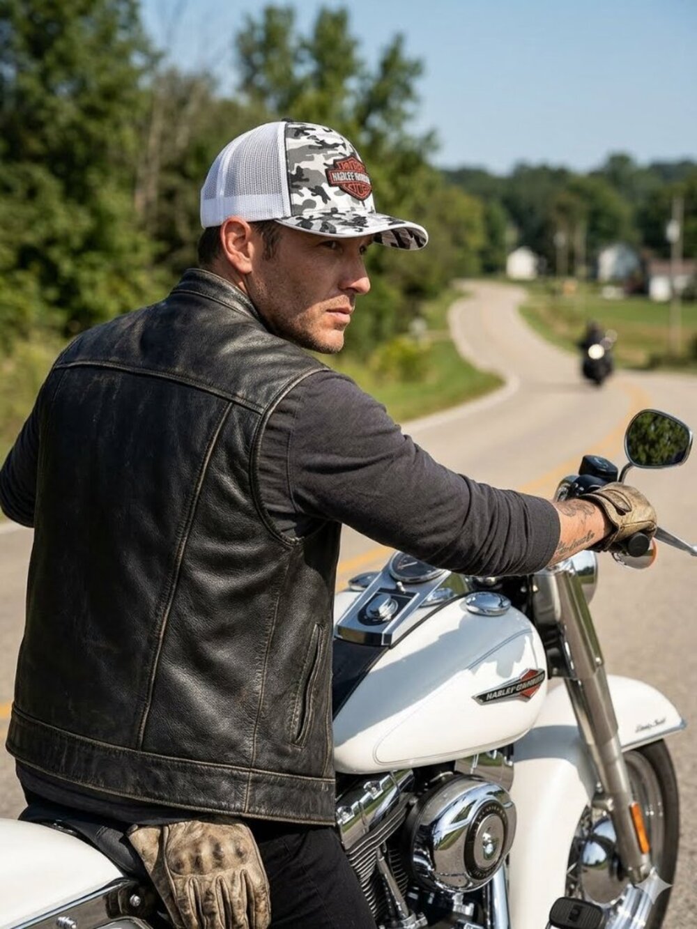 Harley-Davidson Patched Pacific Headwear Snow Camo Flexfit Trucker Hat